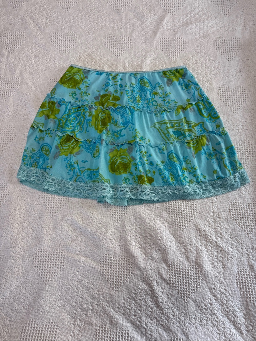 Y2K My Michelle Blue and Green Floral and Paisley Skirt (XL)